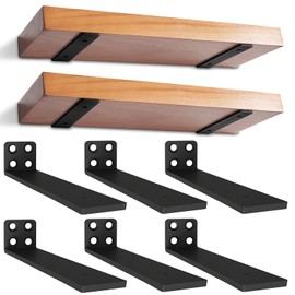 Pack of 6 Floating Shelf Brackets, Heavy Duty Floating Shelf Brackets, Hidden Wall Shelf Brackets with and Anchor Screws for Wall Mounting, DIY Open Shelf (30 cm, Black)