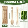 30 Sets Interlocking Bamboo Forks and Spoons, Bamboo Forks Spoons