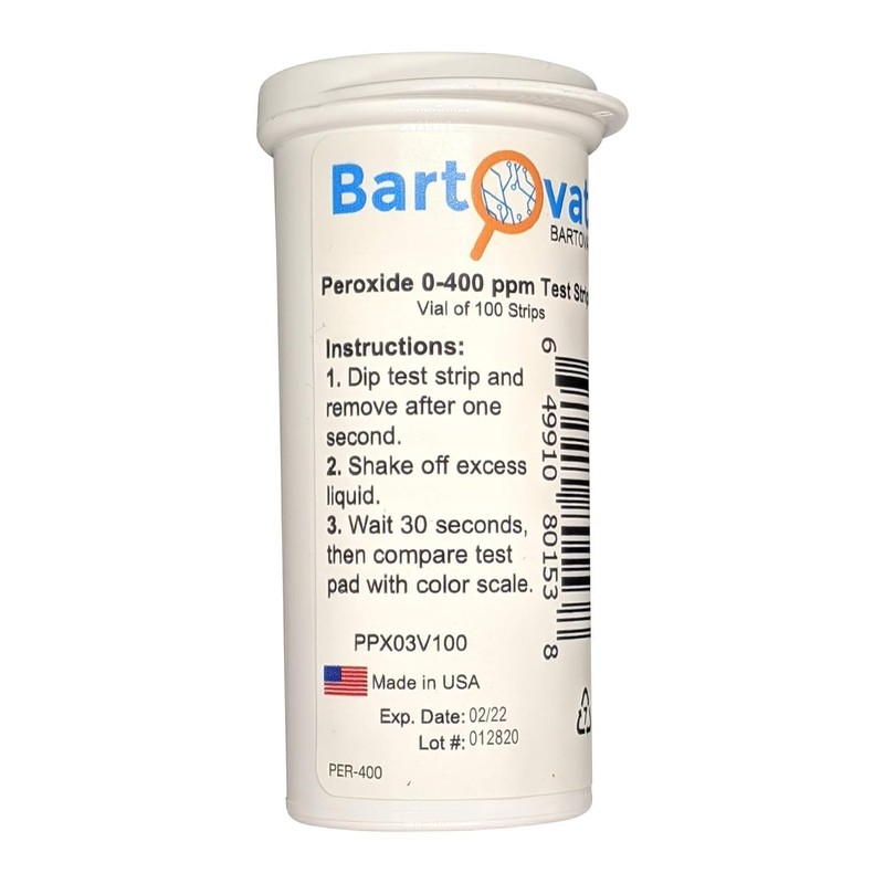 Hydrogen Peroxide H2O2 Test Strips, 0-400 ppm [Vial of 100
