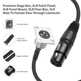 2 Pack XLR Pass Through Cable, 2FT,Stage Box 3 Pin D-Type XLR Female to Male for Patch Panel, Floor Box - No Solder for Pro Audio Installations Silver-Plated Copper Conductor No Solder