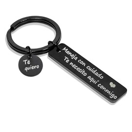 Drive Safe Keychain, Te necesito aqui conmigo Spanish Pendant I Love You Keyring Christmas Gifts for Boyfriend Husband（Black）