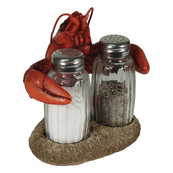 River's Edge Products Salt and Pepper Shakers, Crawfish, Poly Resin and Glass Matching Set