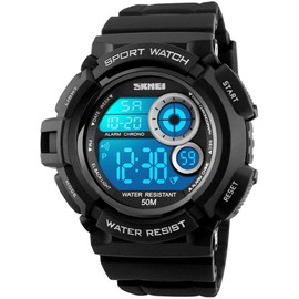 FANMIS Mens Military Multifunction Digital LED Watch Electronic Waterproof Alarm Quartz Sports Watch (U Black)