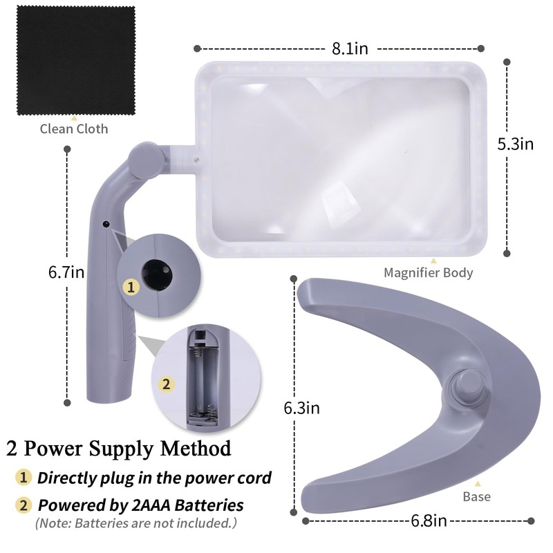 Amoper 2.5X Magnifying Glass with Light and Stand, Full-Page Desktop