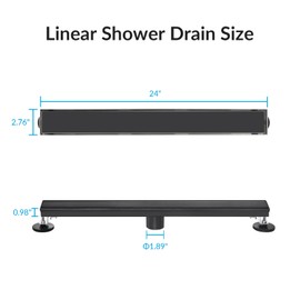 24 Inch Linear Shower Drain Matte Black Floor Drain for Bathroom Kitchen Rectangular 2 in 1 Floor Drain Tile Insert Cover 304 Stainless Steel Easy Install with Hair Strainer, Adjustable Leveling Feet