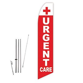 Urgent Care (Red) Super Novo Feather Flag - Complete with 15ft Pole Set and Ground Spike