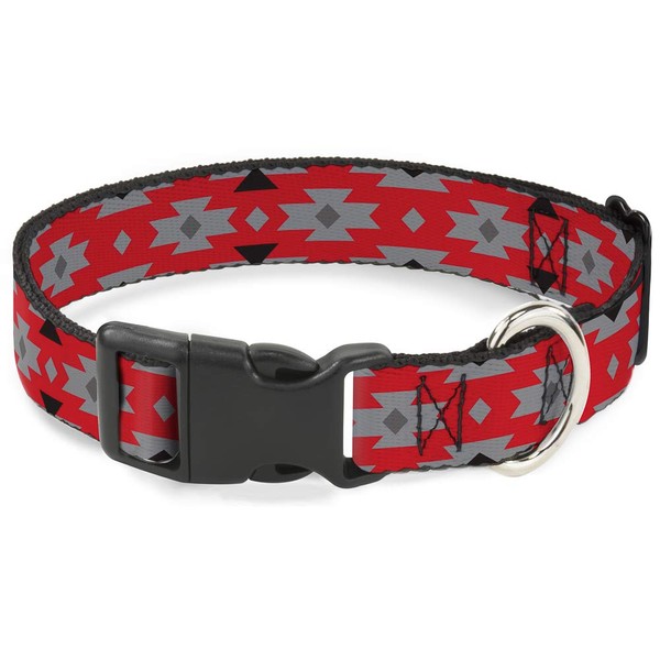 Buckle-Down PC-W31418-NL Dog Collar Plastic Clip Buckle, 1/2"x9"-15", Navajo Gray/Red/Gray/Black