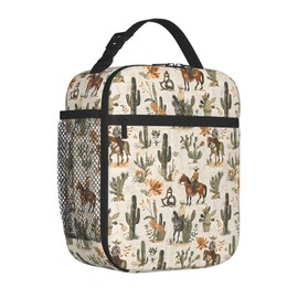 Plistiz Cowboy and Cactus Rustic Western Lunch Box for Women Men, Insulated Lunch Box, Reusable Lunch Bag for Office, Work, Picnic, Travel