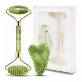 SANBREVE Rodillo Masaje Facial De Jade Gua Sha Rejuvenece Kit