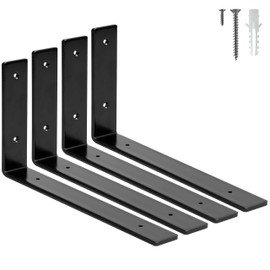 ELSKER&HOME Shelf Brackets 12 Inch, 4 Pack Floating Shelf L Brackets for Shelves Support, Black Metal Heavy Duty Shelf Brackets for DIY Decorative