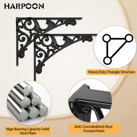 Ornamental Console Heavy Duty Metal Heavy Duty Support Deep Shelf Brackets, 19 x 14 cm, Black, Pack of 2