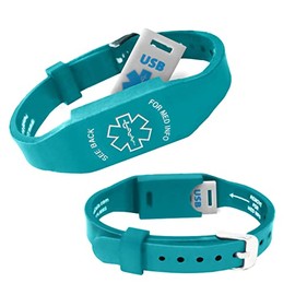USB Medical ID Bracelet Waterproof Hypoallergenic Silicone Wristband 2GB Waterproof Flash Drive Emergency Medical Card Elite II USB Teal