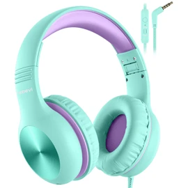 Nabevi Kids Headphones, Childrens Headphones with Microphone, 85/94dB Volume Limit, HD Sound, Sharing Function, Wired Headphones for Kids Boys Girls,Toddler Headphones for School/Travel/Tablet, Green