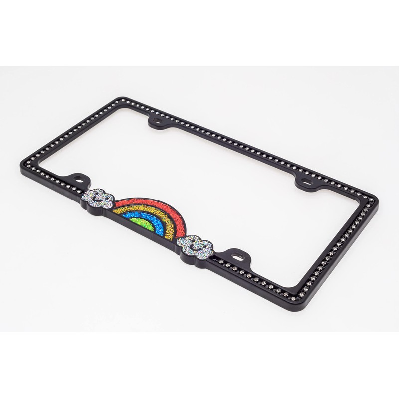 Creathome Shining Rainbow Pattern Diamond Chain License Plate Frame from