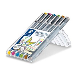 STAEDTLER 30805S2SB6 - Bolígrafo de punta fina para dibujar, dibujar, diario, juego de 6 colores surtidos, 30805S2SB6