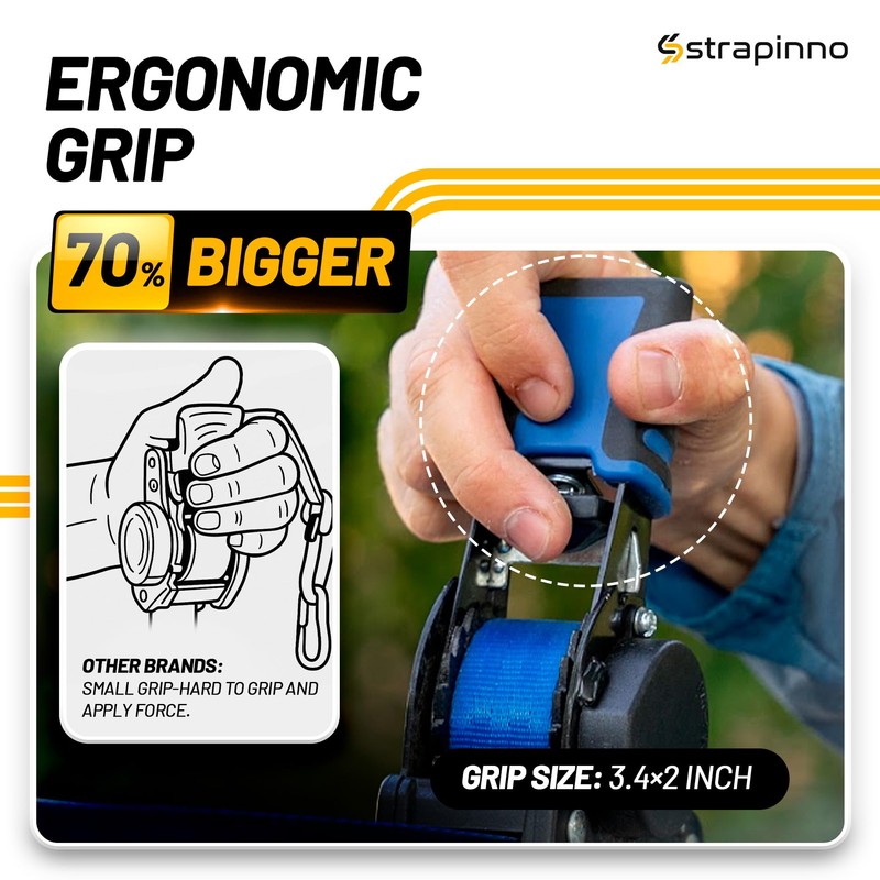 Strapinno Retractable Ratchet Straps 1 in x 10 ft, Secure
