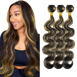 Highlight P1B27 Body Wave Bundles Human Hair Ombre Two Tone Black and Honey Blonde Bundles Double Weft Brazilian Hair Extensions 20 22 24 inch
