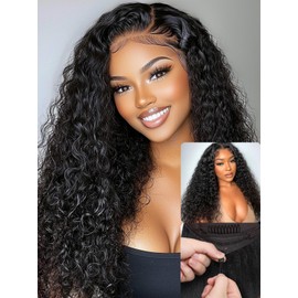 Nadula Bye Bye Knots Glueless Water Wave Wig Human Hair with Elastic Drawstring,Pre Cut 7X5 Invisible Knots HD Lace Front Wigs Pre Plucked with Baby Hair Ready to Go Wig 180% Density 14inch