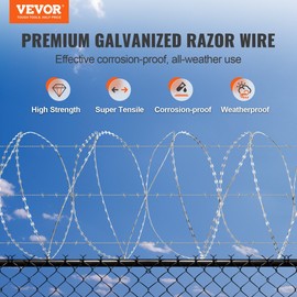 VEVOR Razor Wires - 98 ft Double Spiral Razor Barbed Wire, 2 Rolls Galvanized fo - 98 ft