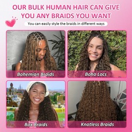 MSCATHY Human Braiding Hair for Boho Braids 100g Deep Wave Bulk Human Hair for Braiding Color 4 Boho Human Hair 20inch for Braids 12A Chocolate Brown 4# Bohemian Hair(#4 Brown-100g Pack-20inch)