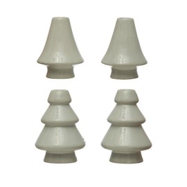 Creative Co-Op Stoneware Tree Taper Candle Holders, White, Set of 4