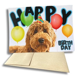 Happy Birthday Card with Dogs, Goldendoodle Card (1 Premium Card, 5x7 inches, Blank Inside) Goldendoodle Happy Birthday Card, Happy Birthday from Dog, Cute Birthday Card with Doodle, Gooldendoodle Gifts - 381