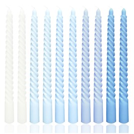 10 Inch Gradient Blue Spiral Taper Candle Set, 10 Pack Unscented Dripless Candlesticks for Dinner Party Brithday Wedding and Home Decoration