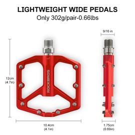 ROCKBROS Mountain Bike Pedals MTB Pedals 9/16-Inch Sealed Bearing Lightweight Aluminum Alloy Bicycle Platform Flat Pedals for Road Mountain BMX MTB Bike