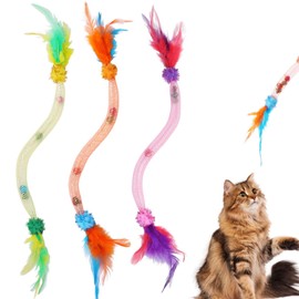 MOKIDO Pack of 3 Cat Toys, Interactive Cat Toy with Feathers, Cat Toy Self-Employment, Funny Cat Toy for Against Bad Breath and Cats Dental Care