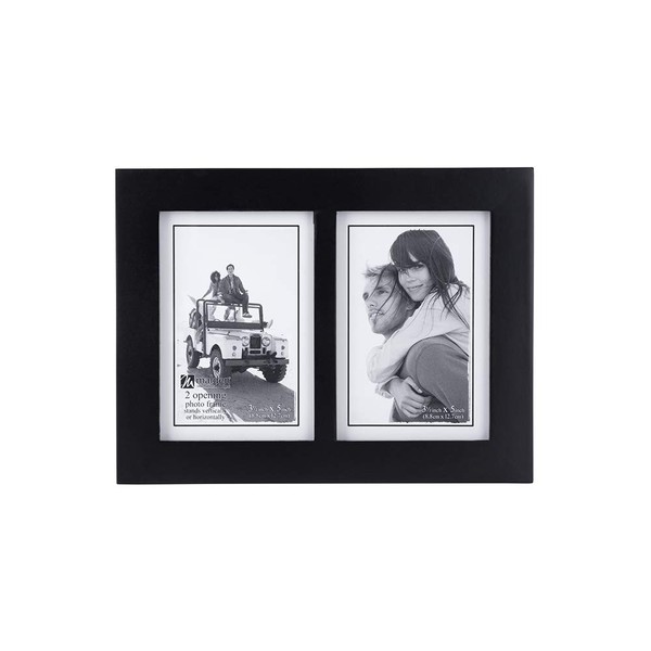 Malden 673-35SD Double 3.5x5 Picture Frame - Wide Real Wood Molding, Real Glass - Black