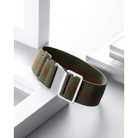 Binlun Elastic NATO Fabric Nylon Watch Strap, Waterproof Replacement Velcro Strap, 18 / 20 /22 mm, green-red