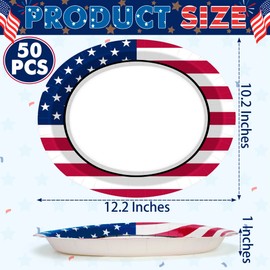 QZYL 50 Pcs 4th of July Plates, 12.2 x 10.2 Paper Plates, Fourth of July Decorations, American Flag Patriotic, 4th of July Party Supplies for Veterans Day Memorial Day Picnic Party Tableware