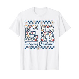 Floral ER Nurse Emergency Department Emergency Room RN T-Shirt