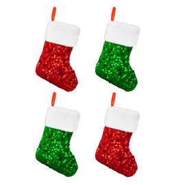 Mini Christmas Stockings 4 Pcs Glitter Christmas Stocking Set Red Green Small Xmas Stockings Decorations Christmas Hanging Gift Bags for Christmas Tree Ornaments Fireplace Party Decor Y7HLLPW