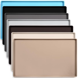 DogBuddy Dog Food Mat, Waterproof Dog Mat for Food and Water, Silicone Mat for Dog Bowls, Dog Bowl Mat with Raised Edge, Nonslip Pet Feeding Mat for Floors, Puppy Essentials (M: 21” x 14”, Taupe)