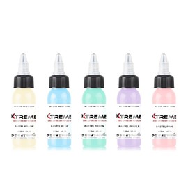 Xtreme Ink Pastel Set: Elevate Tattoo Artistry with Serene Hues - includes Pastel Pink, Yellow, Blue, Green, and Purple Inks (Set of 5, 1/2 oz)
