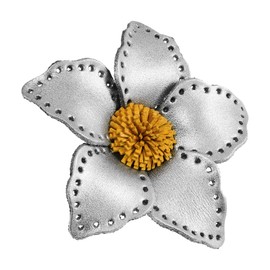 Tropical Gray-Yellow Blooming Jasmine Flower Genuine Leather Brooch or Pin