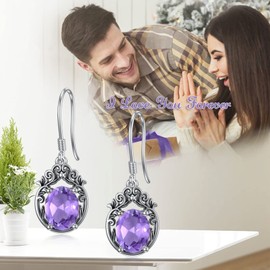 Althum 925 Sterling Silver 7 x 9 mm Oval Garnet Amethyst Emerald with Vintage Filigree Earrings for Women, Sterling Silver, Amethyst