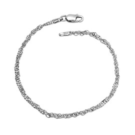 Singapore Bracelet 925 Sterling Silver Rhodium-Plated 2.4 mm Wide Choice of Length 18 19 20 cm Singapore Chain Silver Chain Bracelet Tarnish-Resistant, Sterling Silver, No gemstone