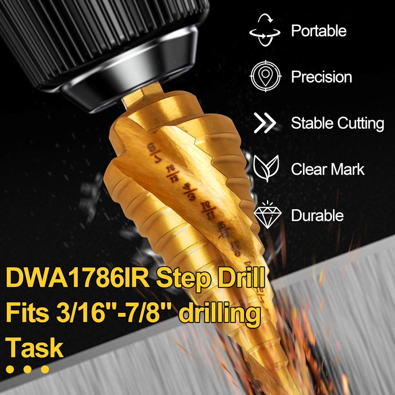 3/16"-7/8" Step Drill Bit | Compatible with DeWalt DWA1786IR -