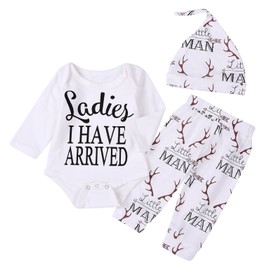 Imsmart Newborn Suit for Baby Shower Deer Print Long Sleeve Romper+Long Pants+Hat