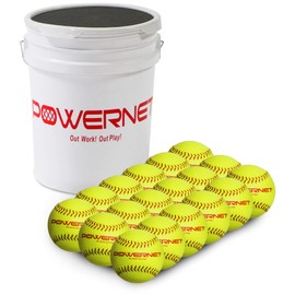 PowerNet Recreation Grade Softballs Bundle | 18 Pack | Perfect for Softball Soft Toss, Batting, Fielding, Hitting, Pitching Drills or Practice (Balls & Bucket)