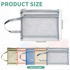 10 Pack Mesh Zipper Pouch Bags, Colored Double-Layer Toy Storage Bag with Handle Document Bag Puzzle Organiser Pouches for Storing Building Blocks Books Stationery