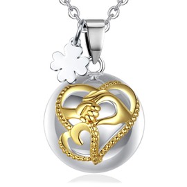 EUDORA Harmony Ball Angel Caller Pregnancy Women Necklace Clover Charm Necklace Wishing Chime Ball Bola Pendant for Future Mama Maternal Love Jewellry Original Gift for Women, 30inch + 45inch