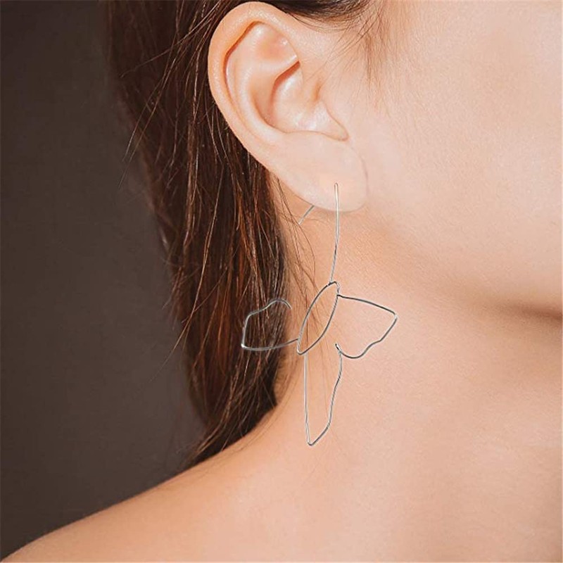 Large Bohemian Hollow Line Butterfly Earrings Gold Silver Drop Dangle