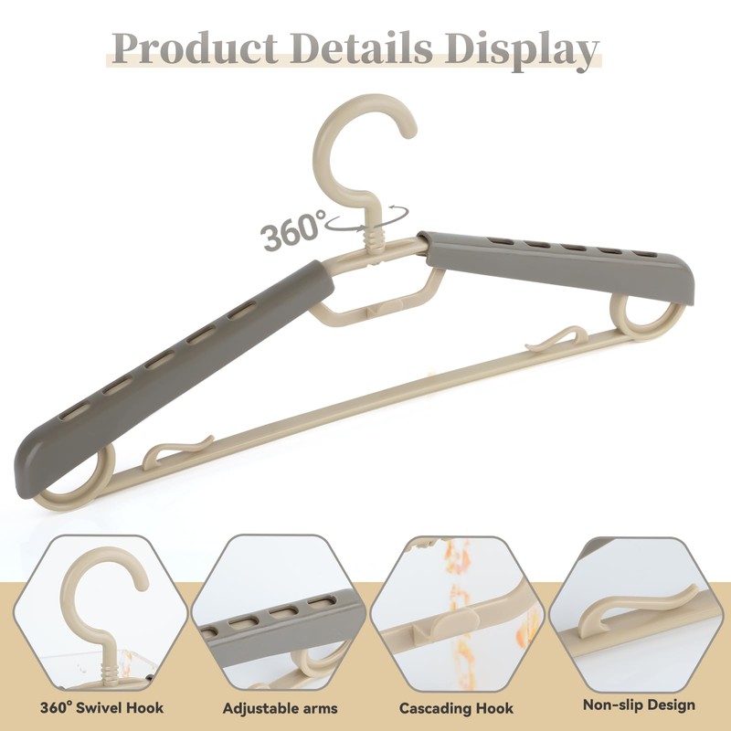 BonDream 6-Pack Heavy Duty Plastic Extra-Wide Arm 15"-23" Suits Clothes
