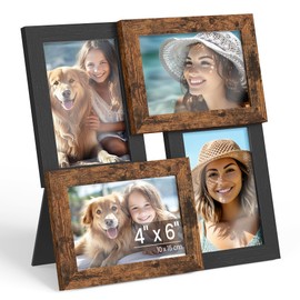 SONGMICS 4x6 Collage Picture Frames, Family Photo Collage Frame Set of 4 for Wall Decor, Glass Front, Wall Hanging or Tabletop, Ash Black and Rustic Brown