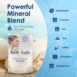 Natural Dead Sea Salt 100% Mineral-Rich Bath Soak, More Minerals Than Epsom Salt, Deep Relaxation, Detox, Exfoliates & Softens Skin, Helps Psoriasis, Eczema, Joint & Muscle (42.3 oz, Natural)