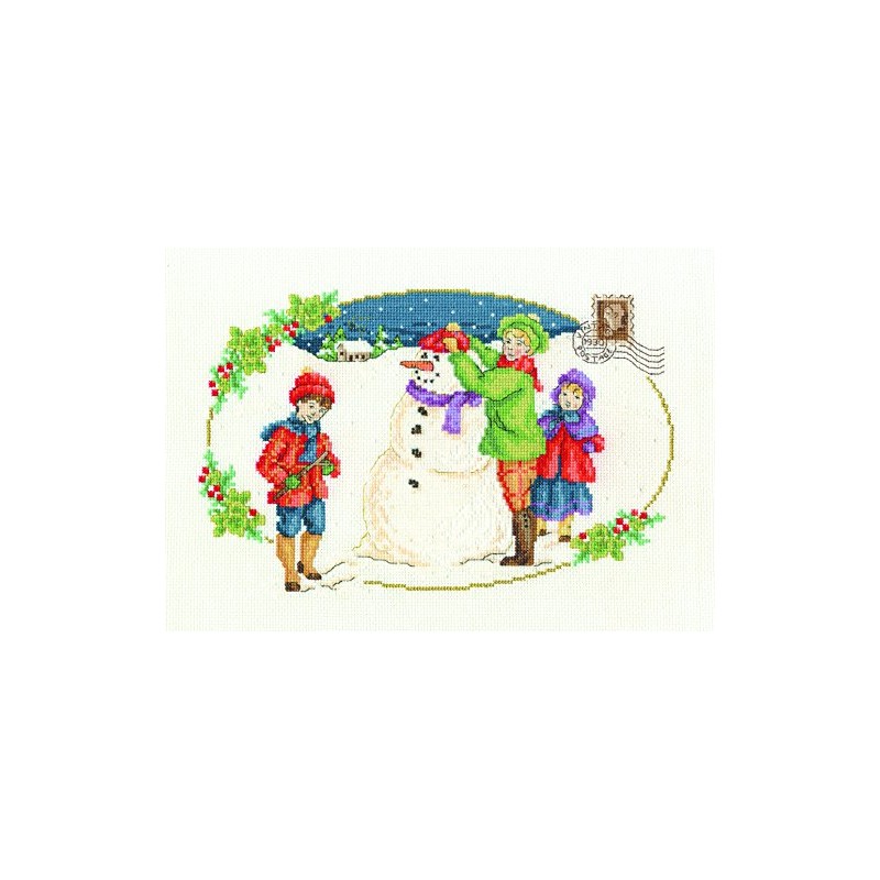 DMC Vintage Building a Snowman Cross Stitch Kit, 100 Percent