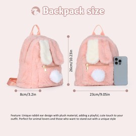 Freiesoldaten Women Cute Fluffy Plush Backpack Girls Kawaii Rabbit Ear Daypack for Daily Use Shopping Travel